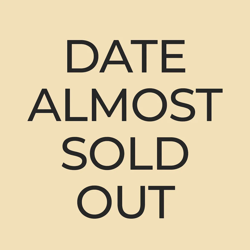 Text overlay on beige background reading "DATE ALMOST SOLD OUT" in bold black capital letters.