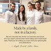 Charcuterie board team posing in a kitchen with message about family-made, handcrafted products.