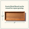 Our medium Cheese Boards are shipped on reusable Acacia wood boards for repeatable grazing